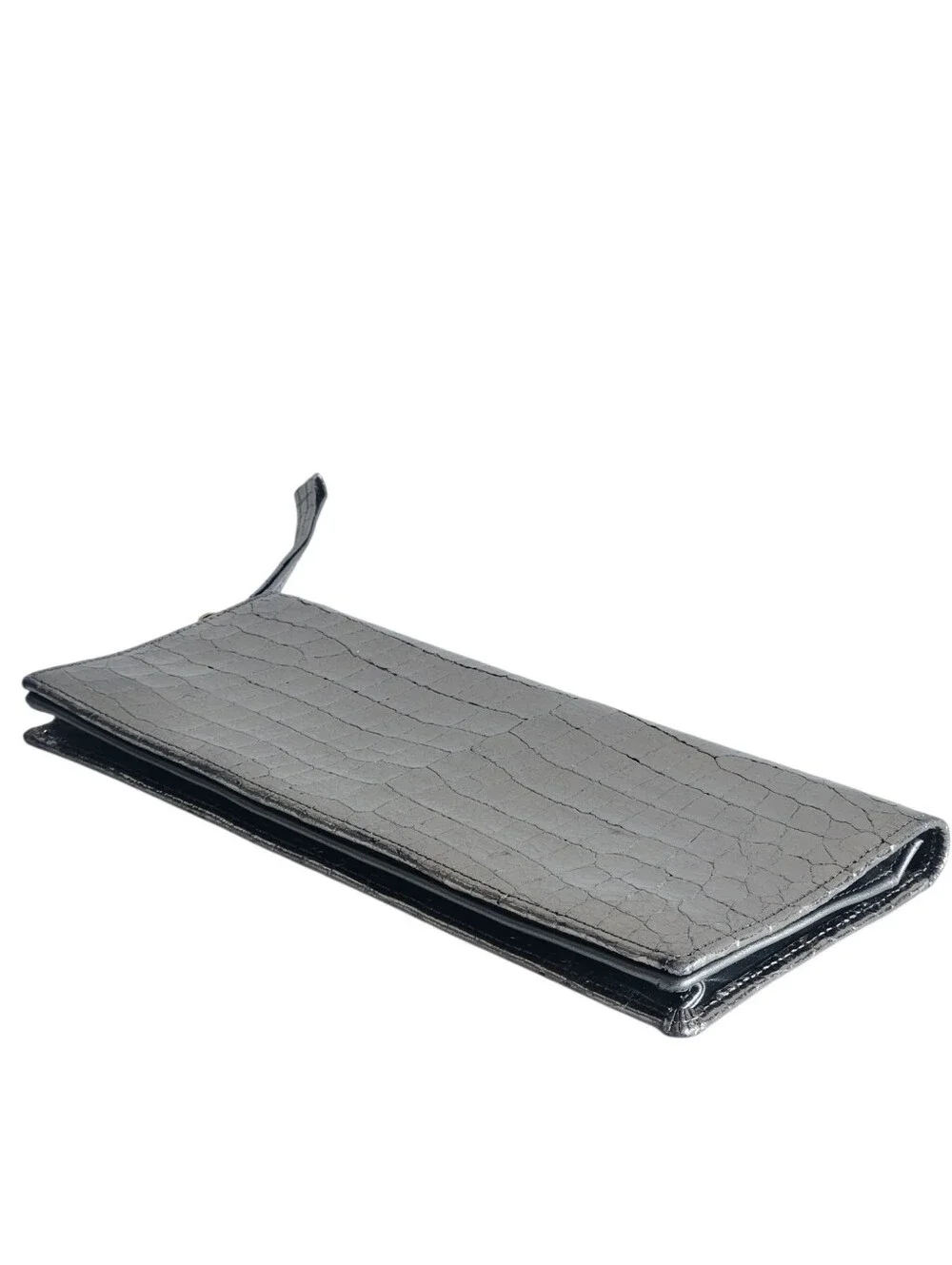Lodis Metallic Silver Croc Embossed Leather Clutch Wristlet